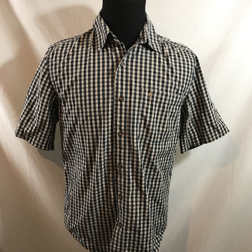Carhartt navy & tan check short sleeve button up - mens medium relaxed fit - arm